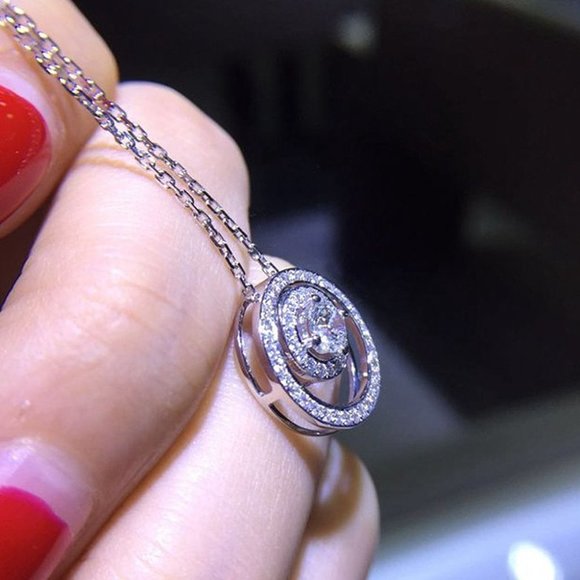 🔥 925 Sterling Silver Double Circle CZ Necklace for Women, HA4551 - Picture 5 of 5